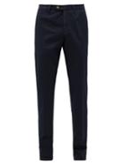 Matchesfashion.com Thom Sweeney - Front-pleated Cotton-blend Twill Trousers - Mens - Navy