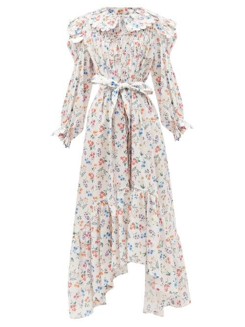 Matchesfashion.com Horror Vacui - Defensia Floral-print Cotton Midi Dress - Womens - White Print