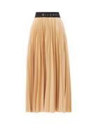 Matchesfashion.com Givenchy - Logo-waist Pleated-faille Midi Skirt - Womens - Beige