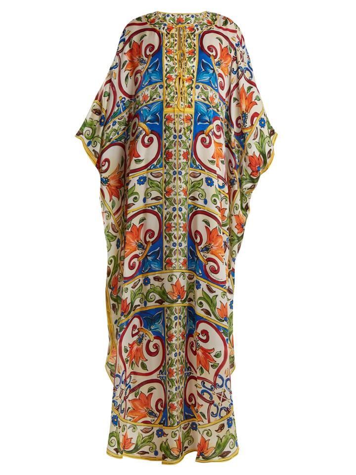 Dolce & Gabbana Majolica-print Silk-satin Kaftan