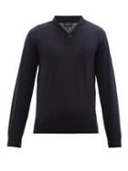Giorgio Armani - Button-collar Virgin-wool Sweater - Mens - Blue