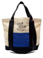 Matchesfashion.com Maison Kitsun - Logo Print Colour Block Canvas Tote Bag - Mens - Beige