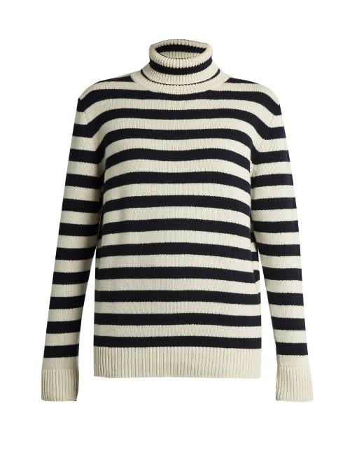 Saint Laurent Roll-neck Striped Cashmere Sweater