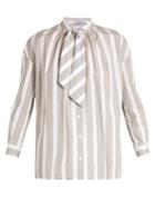 Matchesfashion.com Thierry Colson - Rowena Striped Tie Neck Cotton Poplin Shirt - Womens - Grey Multi