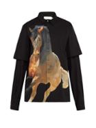 Matchesfashion.com Marques'almeida - Layered Sleeve Horse Print Cotton Shirt - Mens - Black