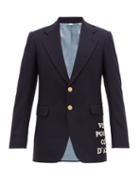 Matchesfashion.com Gucci - Embroidered Appliqu Single Breasted Wool Blazer - Mens - Navy