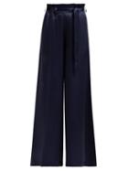 Matchesfashion.com Osman - Paloma Paperbag Waist Satin Trousers - Womens - Navy