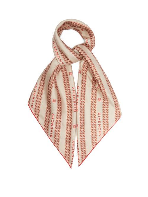 Matchesfashion.com Givenchy - Logo And Chain-print Silk-satin Scarf - Womens - Red Multi