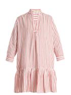 Wiggy Kit Nehru-collar Ruffled-hem Striped Dress