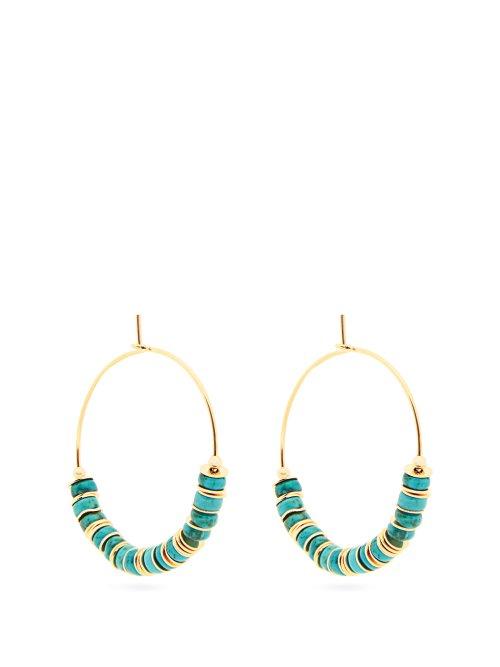 Matchesfashion.com Elise Tsikis - Ellas Turquoise Beaded Gold Plated Hoop Earrings - Womens - Blue