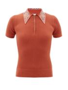 Matchesfashion.com Joostricot - Crystal-collar Cotton-blend Peachskin Polo Shirt - Womens - Brown