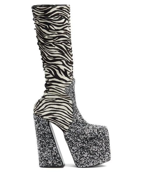 Matchesfashion.com Harris Reed X Roker - The H Zebra-stripe Calf-hair Platform Boots - Womens - Multi