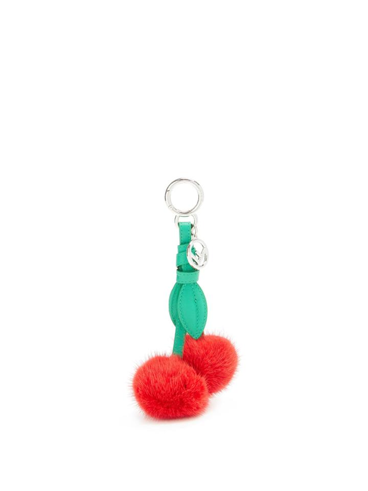 Fendi Cherry Leather And Fox-fur Bag Charm