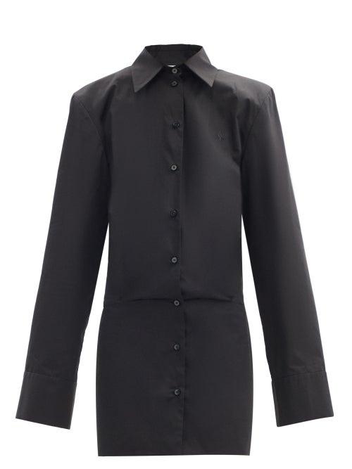 Matchesfashion.com The Attico - Margot Padded-shoulder Cotton Shirt Dress - Womens - Black