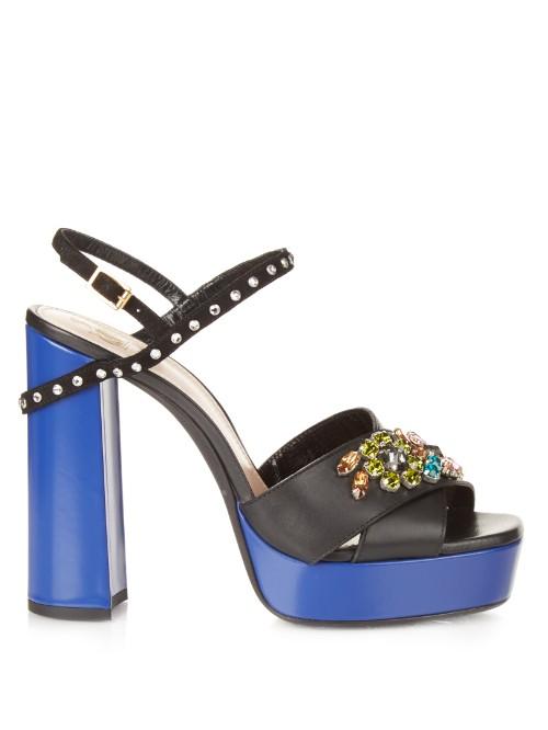 Lanvin Crystal-embellished Platform Leather Sandals