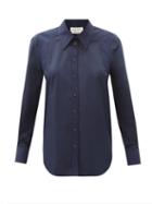 Matchesfashion.com Alexander Mcqueen - Panelled Cotton-poplin Shirt - Womens - Navy
