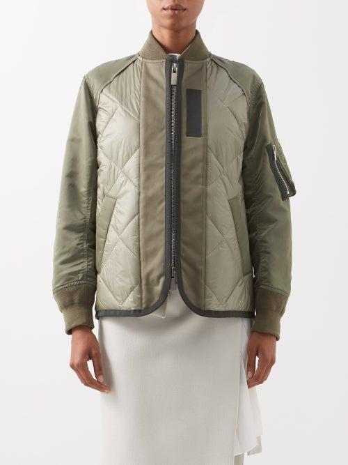 Sacai - Quilted Nylon And Twill Bomber Jacket - Womens - Light Khaki