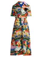 Gucci Hawaiian-print Collared Linen Midi-dress