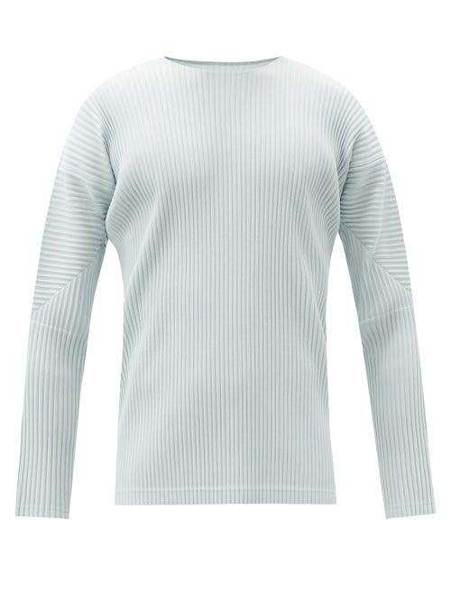 Matchesfashion.com Homme Pliss Issey Miyake - Technical-pleated Long-sleeved T-shirt - Mens - Light Blue