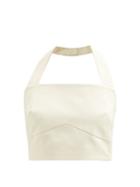 Albus Lumen - Halterneck Cotton-twill Cropped Top - Womens - Cream