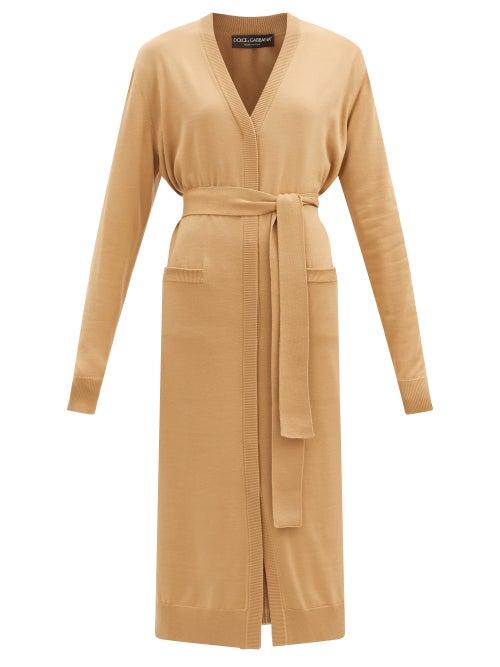 Matchesfashion.com Dolce & Gabbana - Belted Longline Wool Cardigan - Womens - Beige