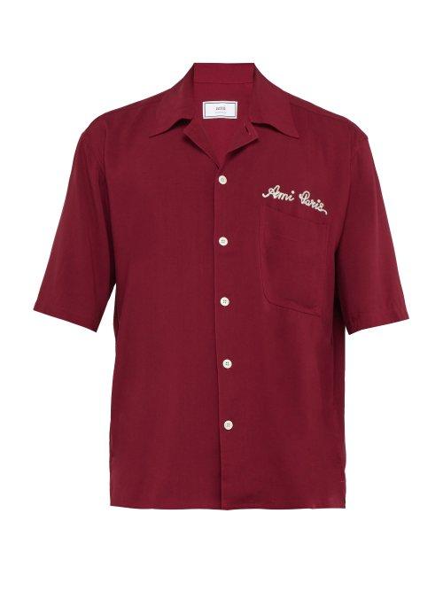 Matchesfashion.com Ami - Embroidered Camp Collar Shirt - Mens - Burgundy