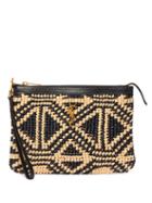 Matchesfashion.com Saint Laurent - Logo Plaque Patterned Macram Raffia Pouch - Womens - Black White