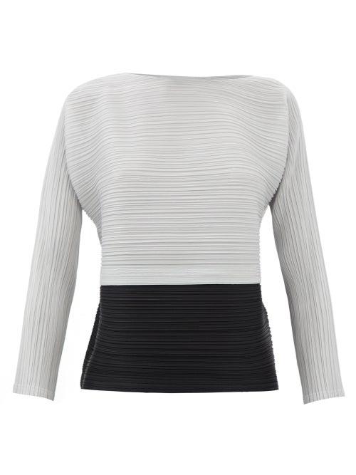 Pleats Please Issey Miyake - Bi-colour Drawstring Technical-pleated Top - Womens - Grey Multi