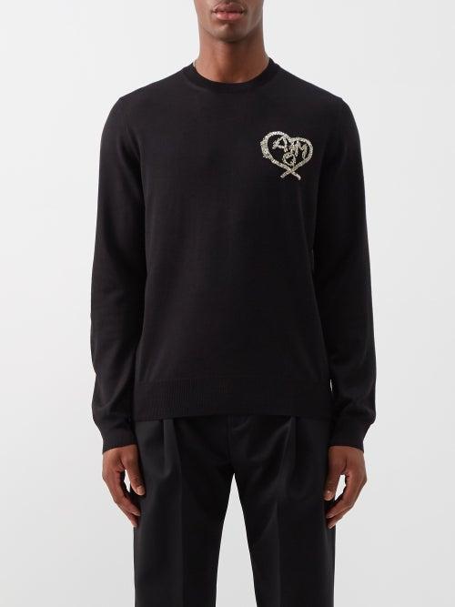 Alexander Mcqueen - Beaded Wool Sweater - Mens - Black Silver