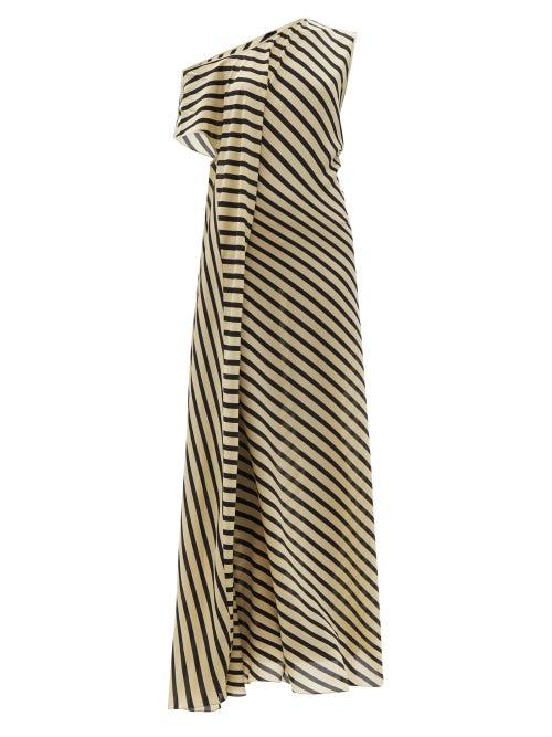 Ladies Rtw Petar Petrov - Acacia One-shoulder Striped Silk-crepe Dress - Womens - White Black