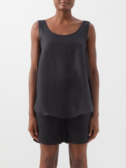 Toteme - Scoop-neck Lyocell-blend Tank Top - Womens - Black