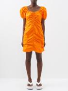 Ganni - Gathered Cotton-poplin Mini Dress - Womens - Orange