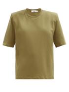 Ladies Rtw The Frankie Shop - Carrington Padded-shoulder Organic-cotton T-shirt - Womens - Khaki
