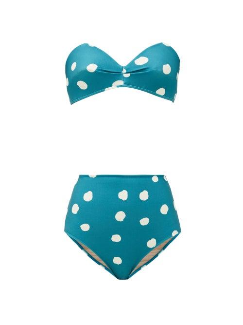 Matchesfashion.com Adriana Degreas - Polka-dot Bandeau Bikini - Womens - Blue Print