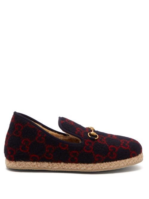 Matchesfashion.com Gucci - Fria Gg Logo Jacquard Felt Loafers - Mens - Navy Multi