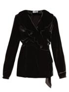 Matchesfashion.com Racil - Wilt Ruffle Trimmed Velvet Wrap Top - Womens - Black