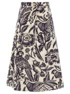 Matchesfashion.com Johanna Ortiz - Floral-print Cotton-blend Midi Skirt - Womens - Navy White