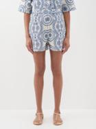 Evi Grintela - Ruby Broderie-anglaise Cotton-gauze Shorts - Womens - Blue White