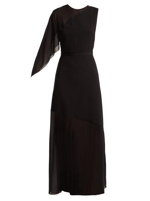 Matchesfashion.com Lanvin - Asymmetric Draped Sleeve Silk Blend Gown - Womens - Black