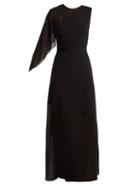 Matchesfashion.com Lanvin - Asymmetric Draped Sleeve Silk Blend Gown - Womens - Black