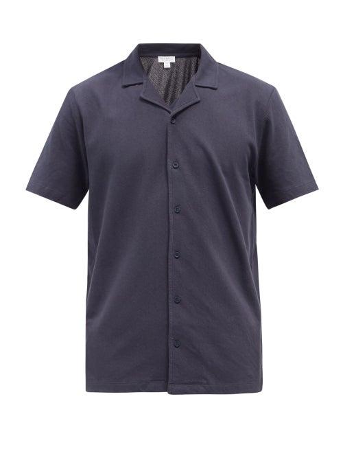 Mens Rtw Sunspel - Riviera Cotton-piqu Shirt - Mens - Navy