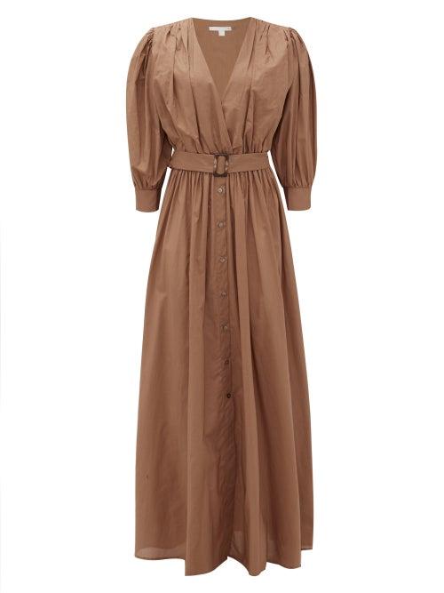 Matchesfashion.com White Story - Aphrodite Belted Cotton-poplin Shirt Dress - Womens - Brown