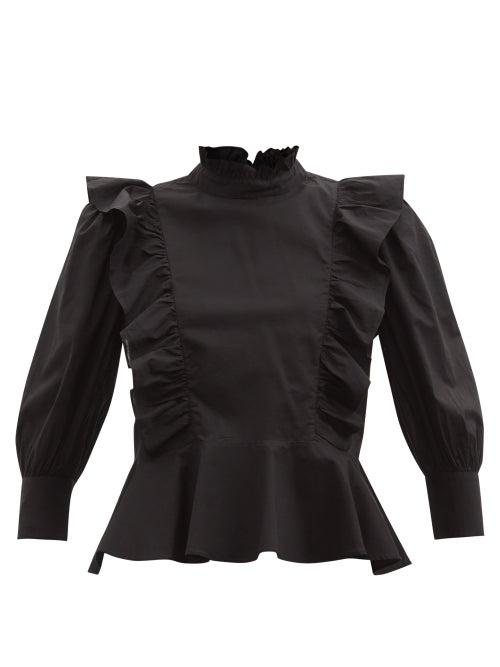 Matchesfashion.com Rhode - Sylvie Ruffled Cotton-poplin Blouse - Womens - Black