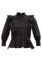 Matchesfashion.com Rhode - Sylvie Ruffled Cotton-poplin Blouse - Womens - Black