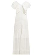 Matchesfashion.com Sir - Leila Broderie Anglaise Cotton Voile Maxi Dress - Womens - Ivory
