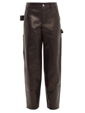Matchesfashion.com Bottega Veneta - Mid Rise Straight Leg Leather Trousers - Womens - Black