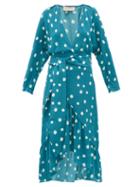 Matchesfashion.com Adriana Degreas - Polka Dot Print Silk Crepe Midi Dress - Womens - Blue Print