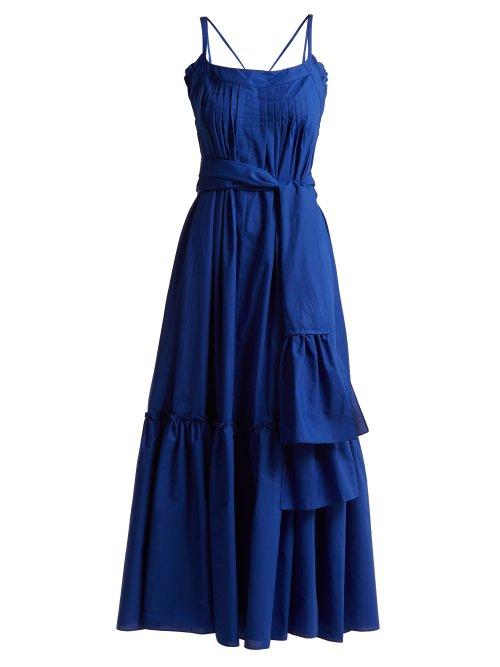 Matchesfashion.com Three Graces London - Ariadne Ruffled Cotton Maxi Dress - Womens - Dark Blue