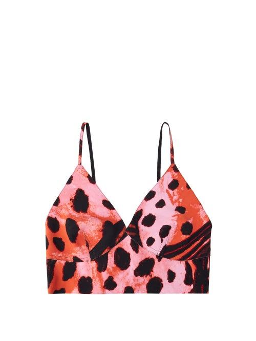 Norma Kamali - Printed-jersey Bralette Cropped Top - Womens - Pink Multi