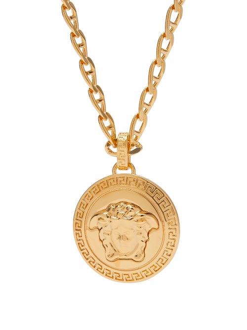 Matchesfashion.com Versace - Collana Metallo Medusa Coin And Charm Necklace - Mens - Gold